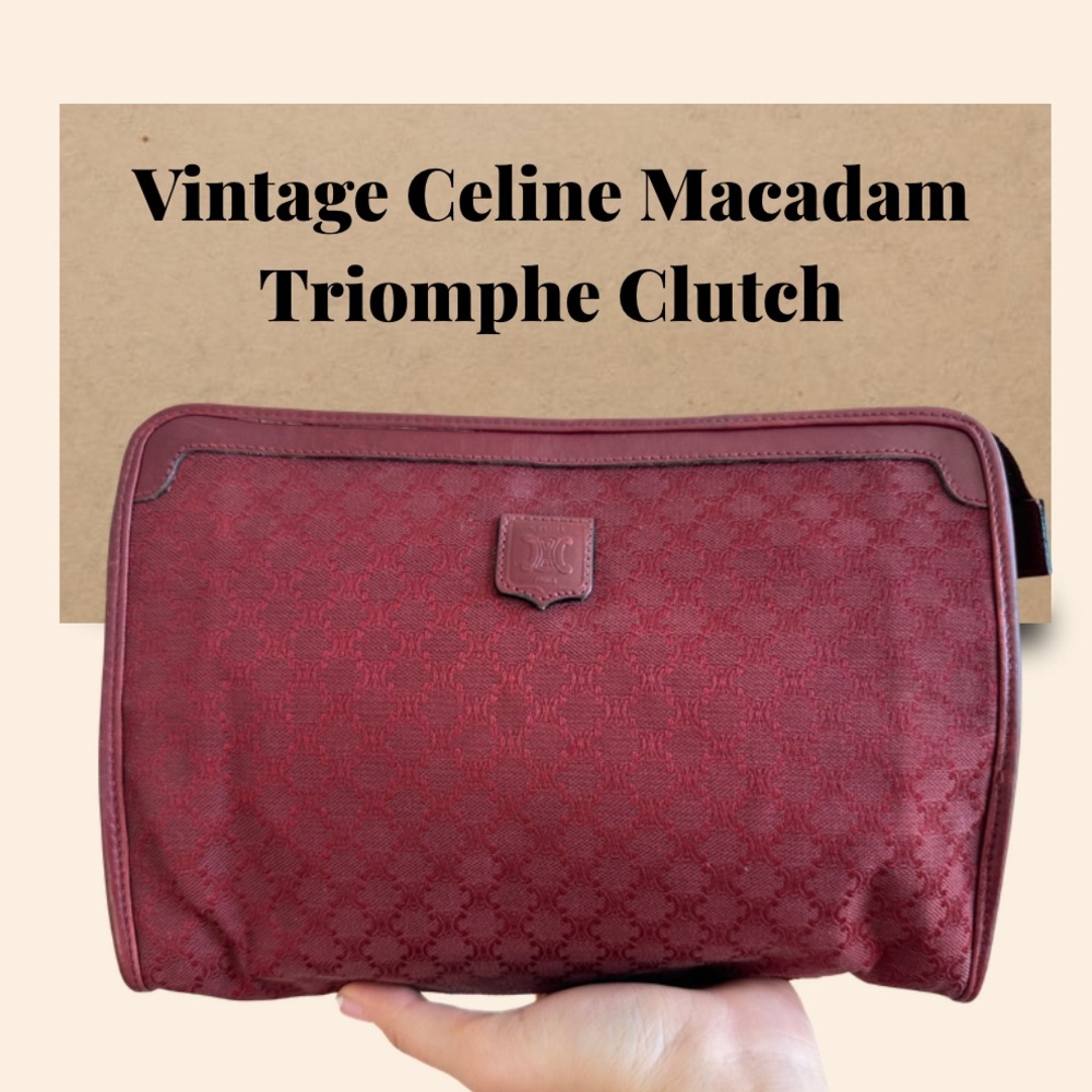 Authentic Vintage Celine Macadam Triomphe Clutch Toiletry Pouch Rare Red